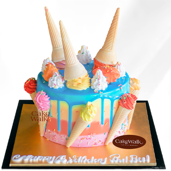 Melting Icecream Cone Theme Cake