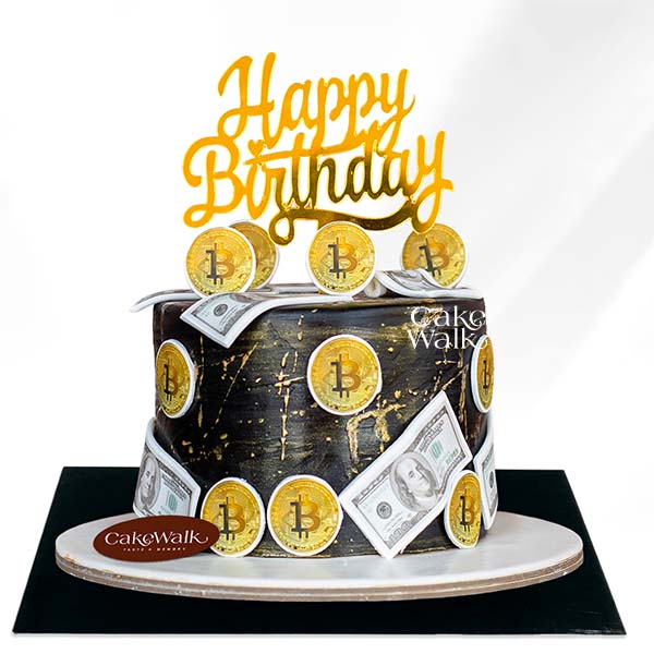 Bitcoin and Dollar Theme Cake-Black