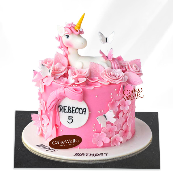 Unicorn Pink Fondant  Floral Cake