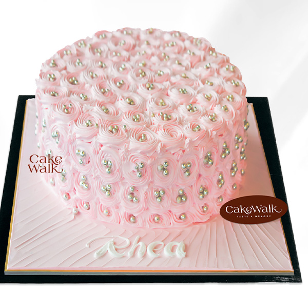 Pink Rosette Cake with Pearls