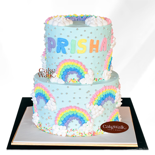 Two Tier Rainbow Theme Cake