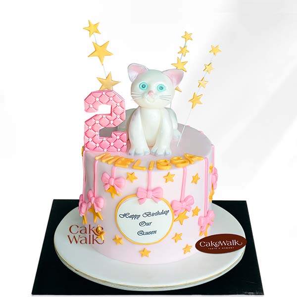 White Kitty Cat Theme Cake