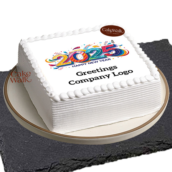 New Year Cream Cake Square Shape