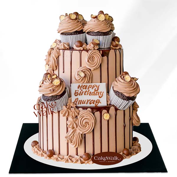 Choco Drip Cake with Cupcakes - 2 Tier