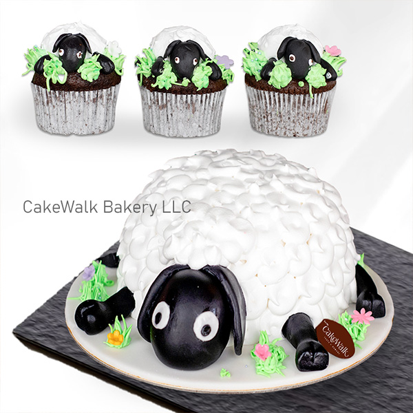 Sheep Theme Cake + Cupcakes