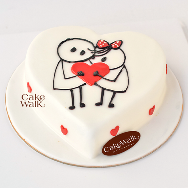 White Heart Love Comic Cake